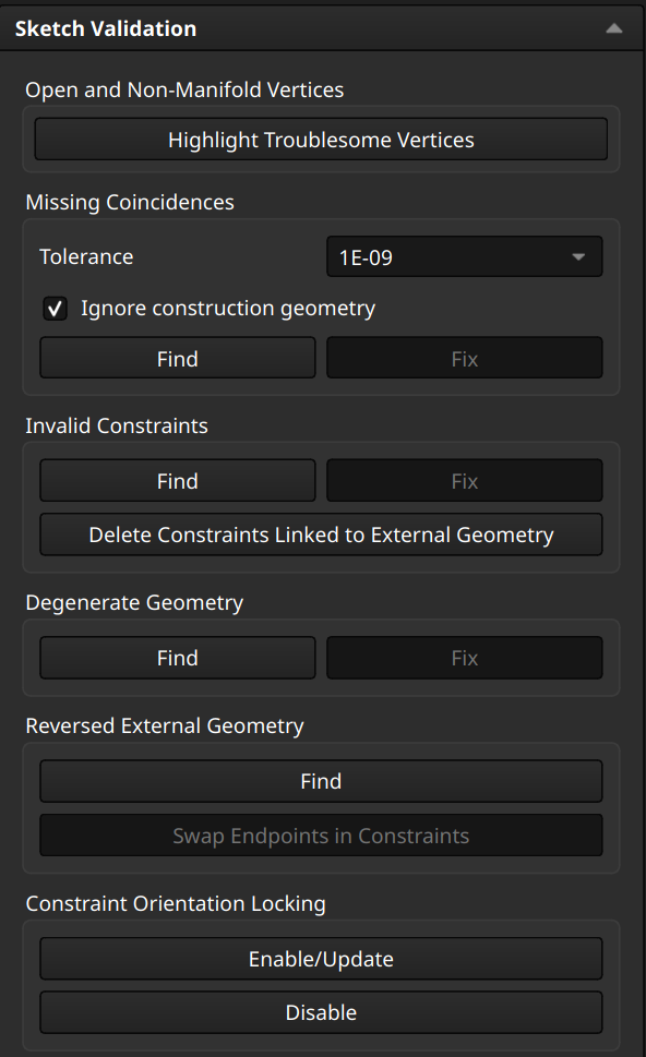 FreeCAD Part Design workbench sketch validation